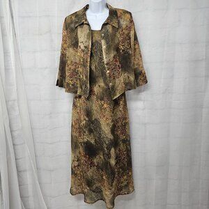 Vintage K Studio Dress Jacket Set Maxi Boho Floral Grunge 14